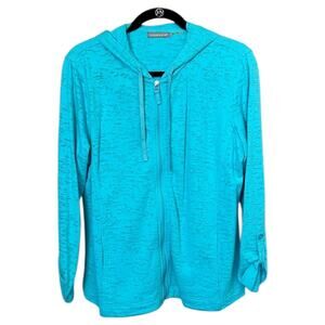 Three Hearts Teal Lightweight Zip Hoodie Cotton Blend Athleisure - L